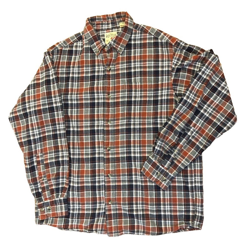 RedHead‎ Brand Co. Men's L Plaid Flannel Shirt Long Sleeve Button Up Red Blue